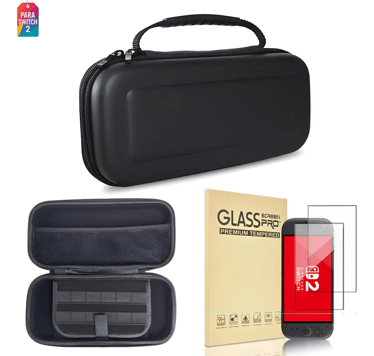 Case Nintendo Switch 2 Eva Preto Alça Mão + 2 Película Vidro
