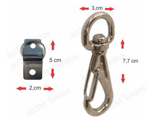 Imagem 2 de 5 de Kit Toldos 6 Mosquetão Niquelado + 6 Pitão Inox So3m Toldos