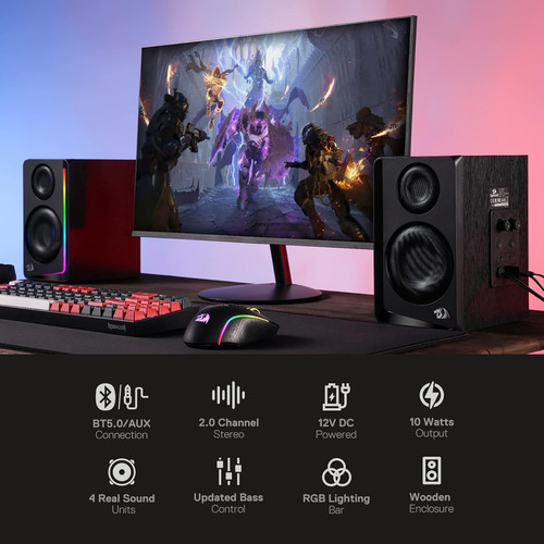 Redragon Gs812 - Altavoces Inalámbricos De Madera Rgb