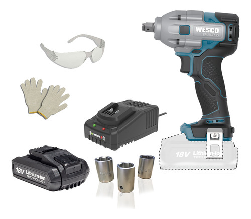 Chave Impacto 18v Wesco Ws2407 Brush + Carreg Bat 2a E Acess