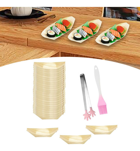 M 100 Piezas De Barco De Sushi De Madera Vajilla De Sushi