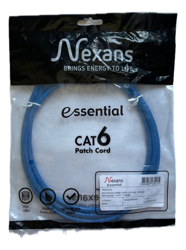 Patch Cord Utp Nexans Cat6 1,5m Azul 90431 C/ Nota Fiscal