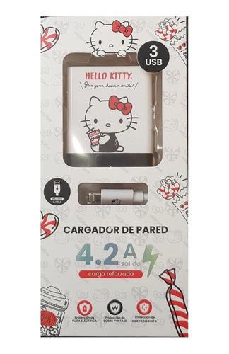 Cargador Pared 4,2 A Carga Rápida, Cable Datos Hello Kitty