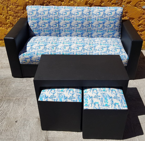 Sillón Sofa 3 Lugares Minimalista Mesa Y 2 Puff !