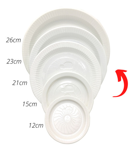 Plato de comida desechable de plástico plano blanco 12 cm 100 x 10