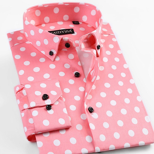 Camisa De Vestir Para Hombre Con Lunares Color Blanco Y Ne