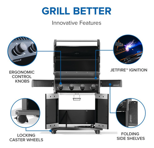Parrilla De Gas Propano Rogue 525 Negra 4 Quemadores Acero I