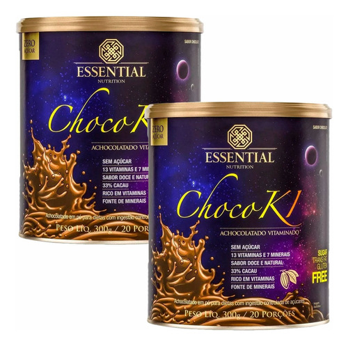 Kit 2x Chocoki Essential Nutrition - 300g Cada - Sabor Chocolate