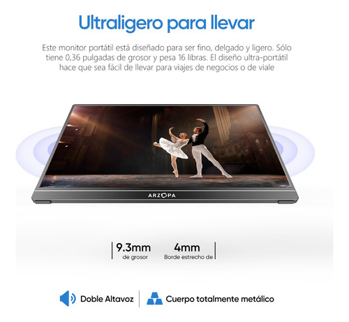 Monitor Externo Arzopa Fhd De 15,6 , Usb-c Para Ordenador Po