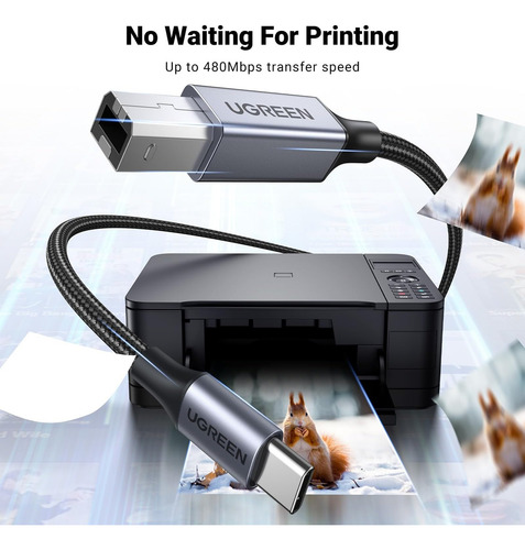 Ugreen Usb B A Usb C De 16 Pies, Cable De Impresora Usb C, C