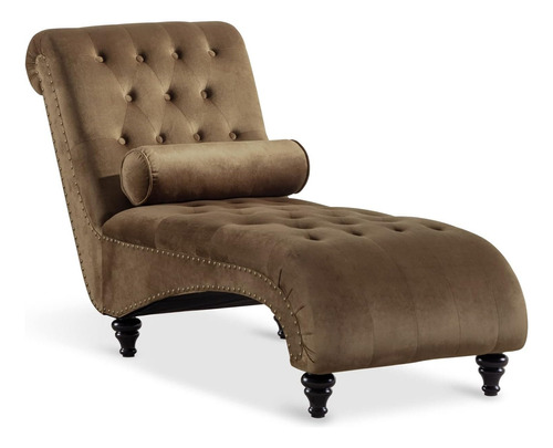 Chaise Lounge De Terciopelo Y C/almohada; Paddie Color Marrón Claro