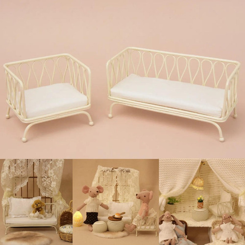 1/12 Scale Sofa Life Scene Micro Landscape Doll Double Sofa