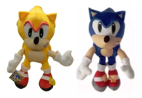 2 Pelúcia Super Sonic Azul e Amarelo Gold Turma Do Sonic Game