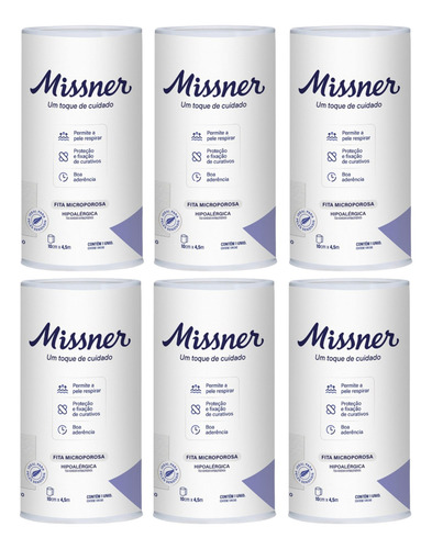 Kit 6 Fita Microporosa Branca 10cm X 4,5m - Missner