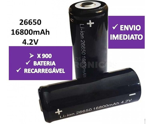 Bateria Lanterna 26650 4,2v 16800mah X900 T9 Recarregável