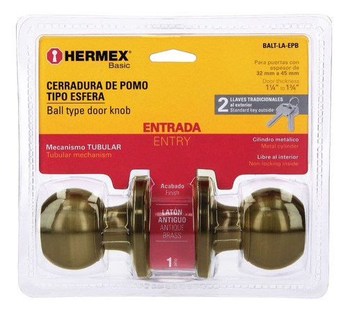 Cerradura Esfera Tubular Entrada Antiguo Basic Hermex 28068