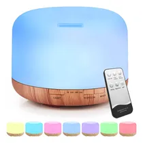 Comprar Difusor De Aceites Esenciales De 500ml, Humidificador de difusión de aromaterapia ultrasónica, 7 Colores De Luces, 2 niveles de niebla, 3 temporizadores, Control Remoto