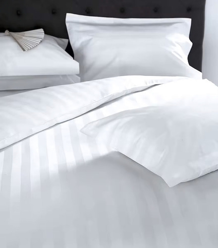 Sabanas Premium Dobby Cama 1 1/2 Plaza Extra Suave Blanco Liso Dobby Rayas