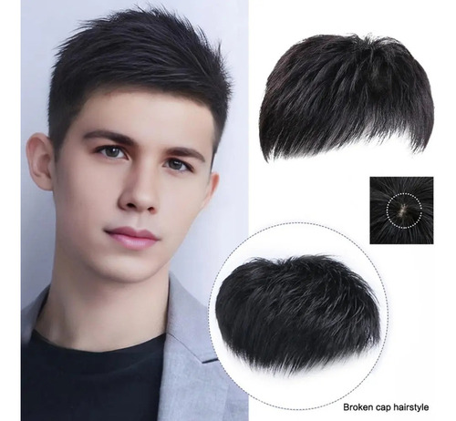 2025 Postizo Corto Y Liso Con Flequillo For Hombre, Peluca