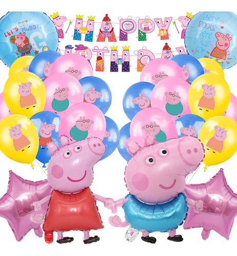 Kit De Decoración Globos Para Pep-pa Pig Cumpleaños Fiesta