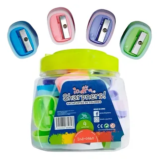 Sacapuntas De Bote Indra Calidad Premium 4 Colores 36 Piezas
