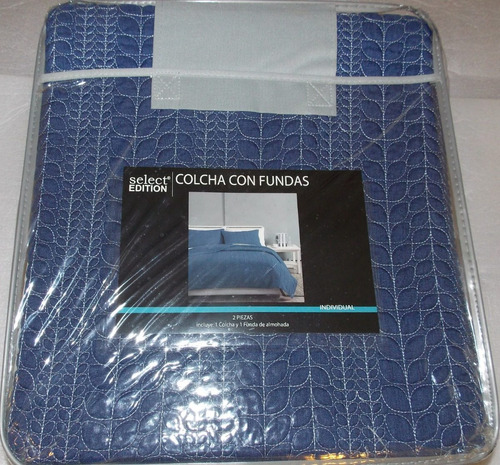 1 Colcha Con 1 Funda Individual, Azul Select Edition, Nueva