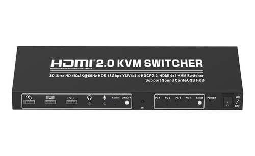 Kvm Switch Hdmi 2.0 De 4 Puertos Monitor Teclado Mouse Usb