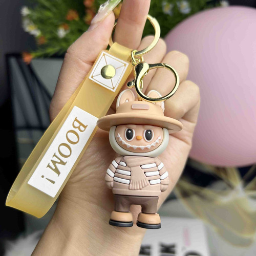 Set Of 6 Cute Straw Hat Labubu Silicone Keychain Pendant