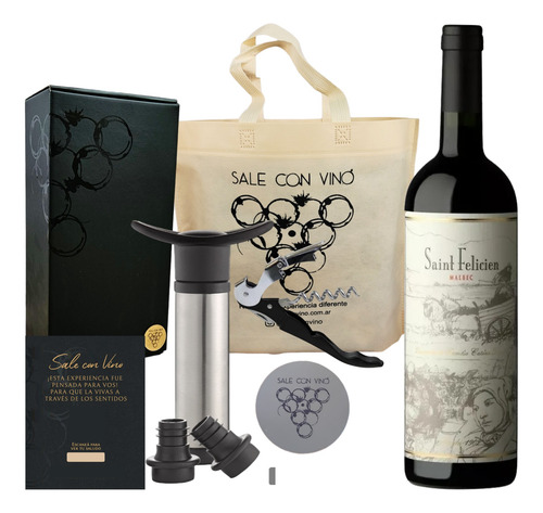 Box Regalo Vino Saint Felicien Sacacorchos + Bomba De Vacio