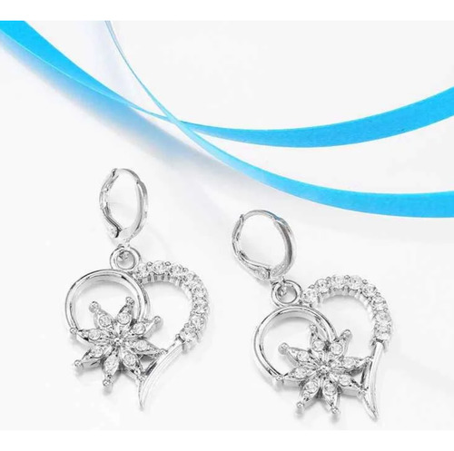 Set Plata 925 Corazon Sol Collar Pendientes Aros Dama Joyas