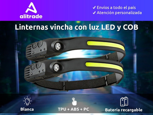 Imagen 2 de 10 de Set X 2 Linterna Minero Led Recargable Usb Vincha Sensor