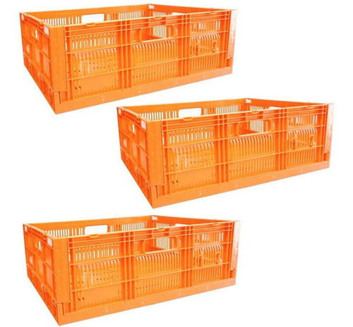 Cajas Colapsable Apilable, Mxhxb-009, 3 Pzas, 21kg, 40x60x21 Color Naranja