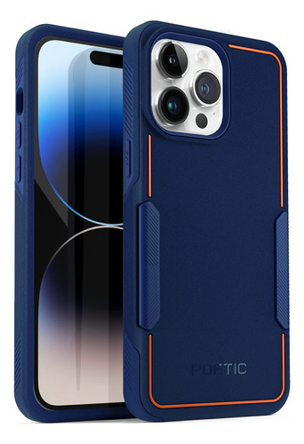 Funda Para iPhone 14 Pro Max Azul Marino Con Borde Naranja