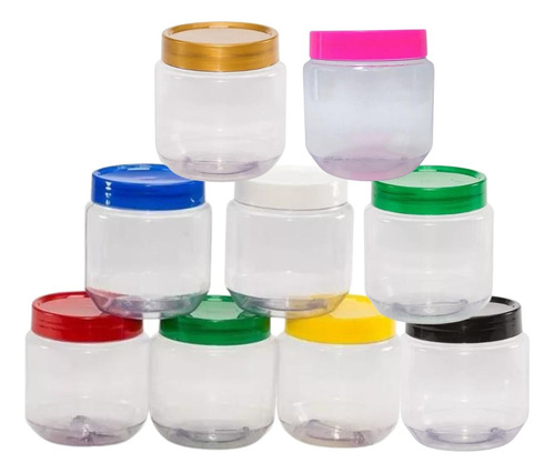 Pote Plástico 250ml C/ Tampa Rosca Variadas - 50 Unidades Cor Preta