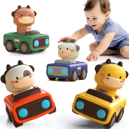 Dp 4pcs Coche De Juguete Hand Push Inercia Animal Lindo For