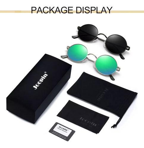 Lentes De Sol Polarizados 2pcs Hombre Mujer De Moda Redondos Uv Clásicos Steampunk Hippie Diseño Negro Mate Y Verde Joopin M4057