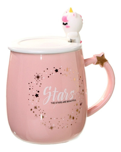 2 Tazas de Cafe con Asa a Juego con Caja Regalo Porcelana Color Rosa y Blanco Unicornio 