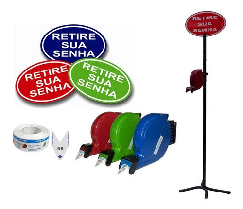 Kit Dispenser + Pedestal + Rolo De Senha + Placa Retire Senh