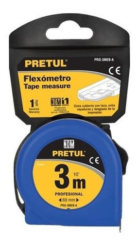 Flexómetro Azul 3 M Cinta 13mm Tarjeta Plástica Pretul 21609