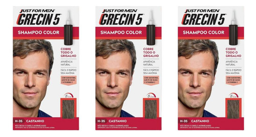 Grecin 5 Shampoo Tonalizante Castanho - Kit C/ 3un