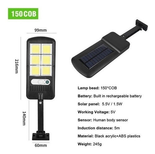 Luz Solar Reflectante 200 W Led Con 4 Sensores Automáticos Y