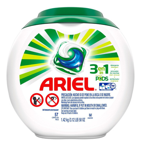 Imagen 1 de 6 de Detergente Ariel Pods  3 En 1 - 57 Capsulas