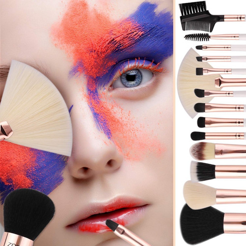 Set De 15 Brochas Y Pinceles Para Maquillaje Profesional