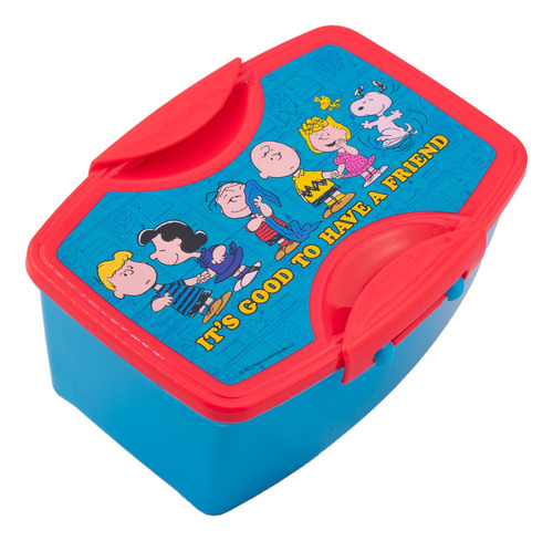 Contenedor Escolar Infantil Snoopy Lunch Cubiertos Incluidos Color Azul/rojo