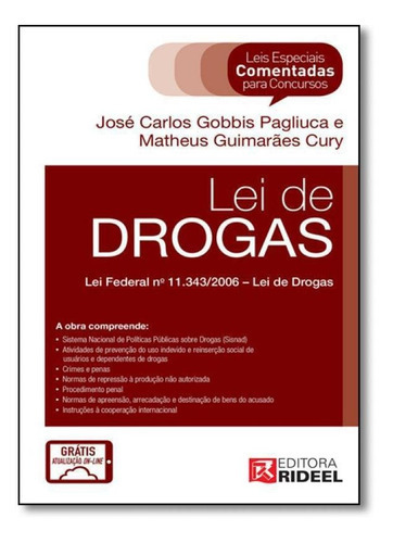 Lei de drogas, de Cury Guimaraes., vol. N/A. Editora Rideel, capa mole em português, 2018