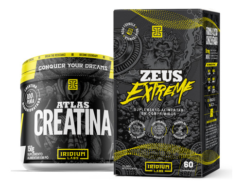 Kit Zeus Extreme 60 Comps + Atlas Creatina 150g Iridium Labs Sabor Sem sabor