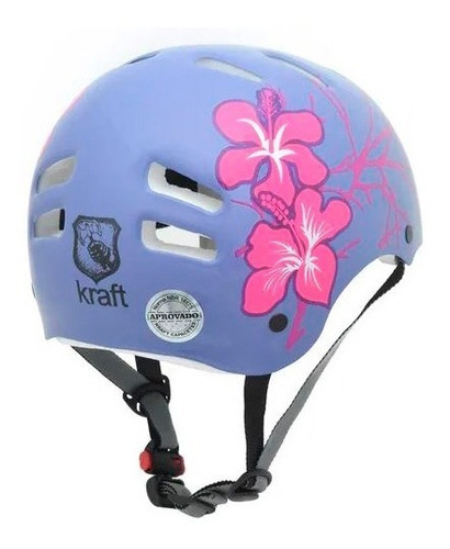 Capacete Kraft Bike Skate Patins Flor Lilás Tamanho M