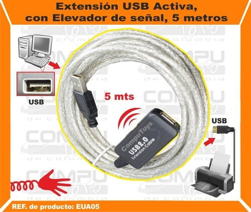 Imagen 2 de 6 de Extensión Usb Elevador Señal 5 M Ref: Eua05 Computoys Sas
