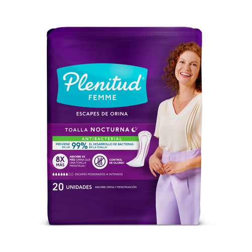 Imagen 1 de 3 de Toallitas femeninas Plenitud Femme Nocturna 20 u