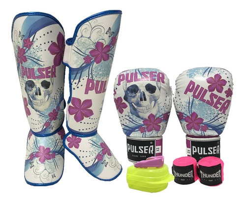 Kit Muay Thai Thunder Fight  Luva + Caneleira Top - Caveira